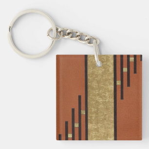 Art Deco In Gold And Tan Keychain