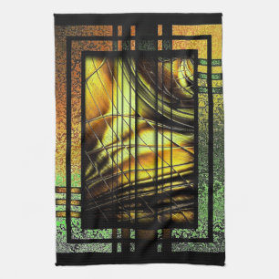 Art Deco In Green And Gold Kitchen Towel