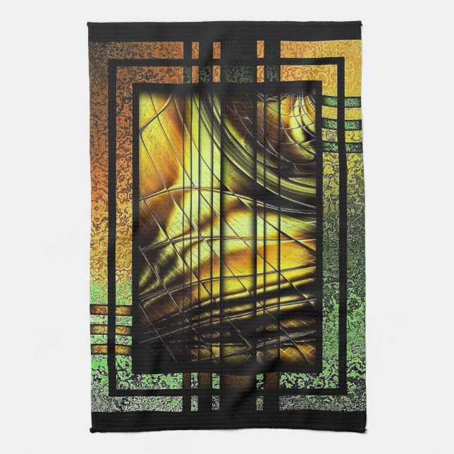 Art Deco In Green And Gold Kitchen Towel (Vertical)