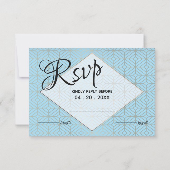 Art Deco in Turquoise and gold diamond border RSVP (Front)