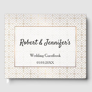 Art Deco in White and gold foil geometric Guest Book