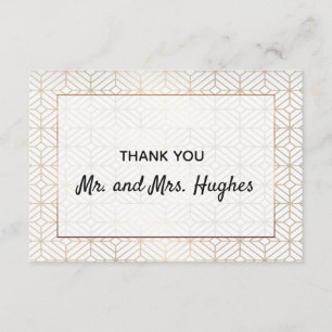 Art Deco in White and gold foil wedding  thank you Card