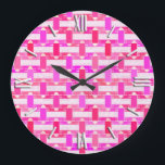 Art Deco industrial chic - pink, fuchsia, orchid Large Clock<br><div class="desc">An Art Deco inspired industrial chic abstract print in shades of azalea pink,  fuchsia,  and orchid,  accented with white - digital design</div>