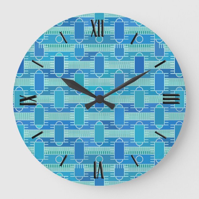 Art Deco industrial chic - soft blue Large Clock (Front)