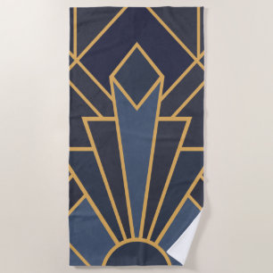 Art Deco inspiration in blue and gold Beach Towel