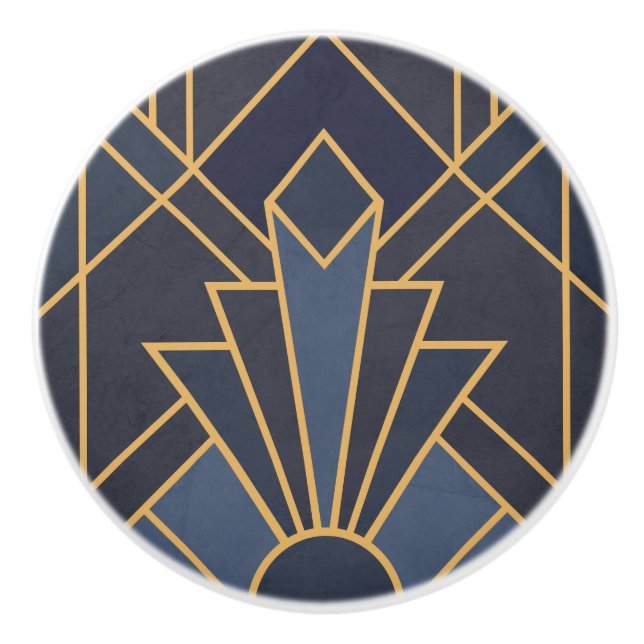 Art Deco inspiration in blue and gold Ceramic Knob (Front)