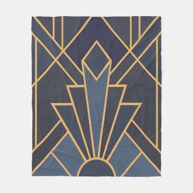 Art Deco inspiration in blue and gold Fleece Blanket (Front)