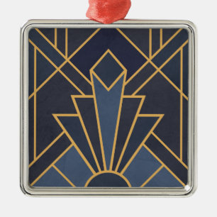 Art Deco inspiration in blue and gold Metal Ornament