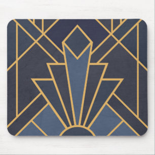 Art Deco inspiration in blue and gold Mouse Pad