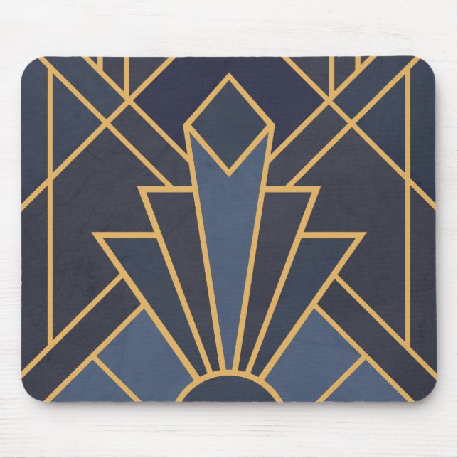 Art Deco inspiration in blue and gold Mouse Pad (Front)
