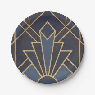 Art Deco inspiration in blue and gold Paper Plate
