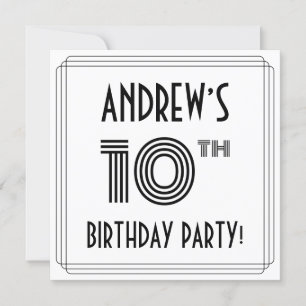 Art Deco Inspired 10th Birthday Party, Custom Name Invitation