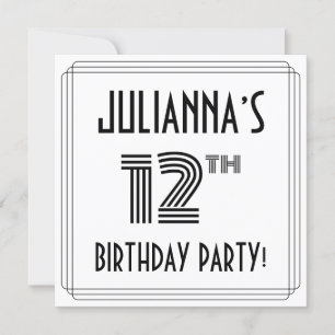 Art Deco Inspired 12th Birthday Party, Custom Name Invitation