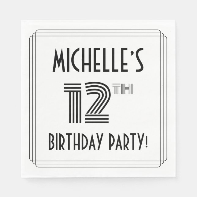 Art Deco Inspired 12th Birthday Party, Custom Name Napkin (Front)