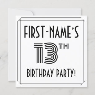 Art Deco Inspired 13th Birthday Party, Custom Name Invitation