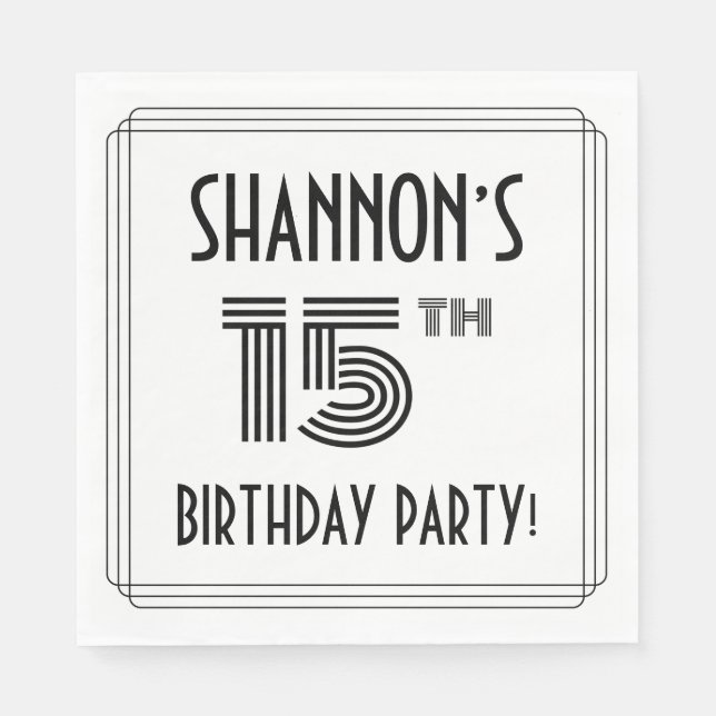 Art Deco Inspired 15th Birthday Party, Custom Name Napkin (Front)