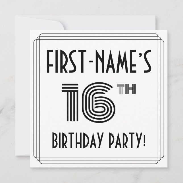 Art Deco Inspired 16th Birthday Party, Custom Name Invitation (Front)
