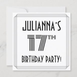Art Deco Inspired 17th Birthday Party, Custom Name Invitation