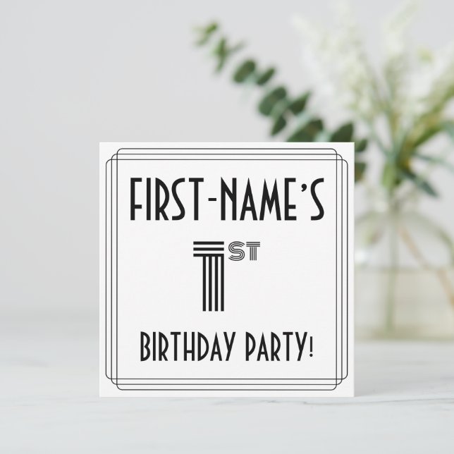 Art Deco Inspired 1st Birthday Party, Custom Name Invitation (Standing Front)