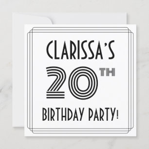 Art Deco Inspired 20th Birthday Party, Custom Name Invitation