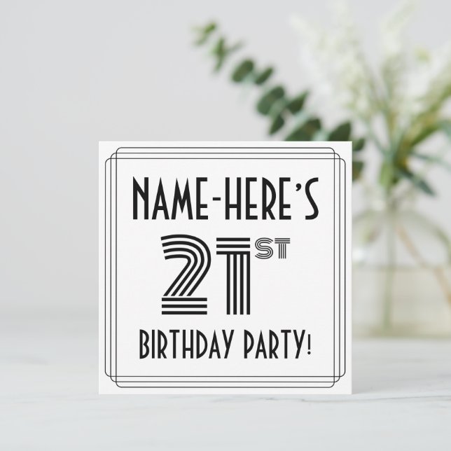 Art Deco Inspired 21st Birthday Party, Custom Name Invitation (Standing Front)