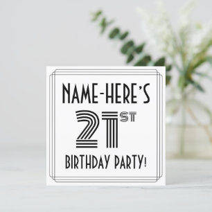 Art Deco Inspired 21st Birthday Party, Custom Name Invitation