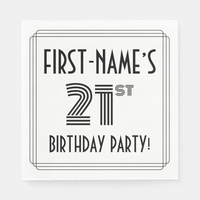 Art Deco Inspired 21st Birthday Party, Custom Name Napkin (Front)