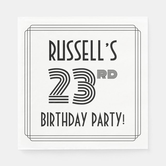 Art Deco Inspired 23rd Birthday Party, Custom Name Napkin (Front)