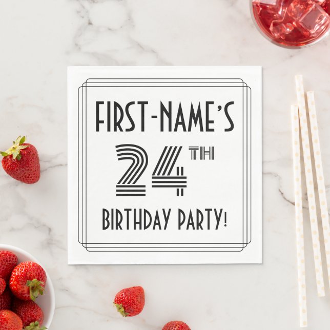 Art Deco Inspired 24th Birthday Party, Custom Name Napkin (Insitu)