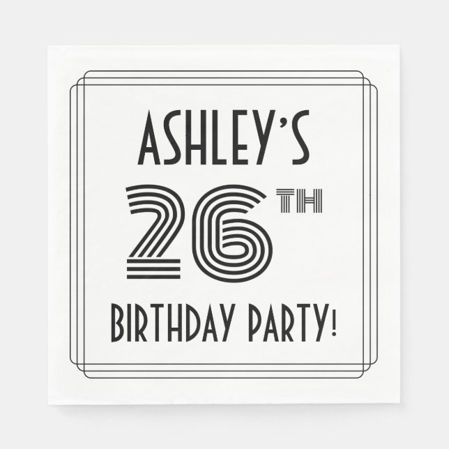 Art Deco Inspired 26th Birthday Party, Custom Name Napkin (Front)