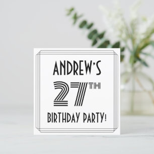 Art Deco Inspired 27th Birthday Party, Custom Name Invitation