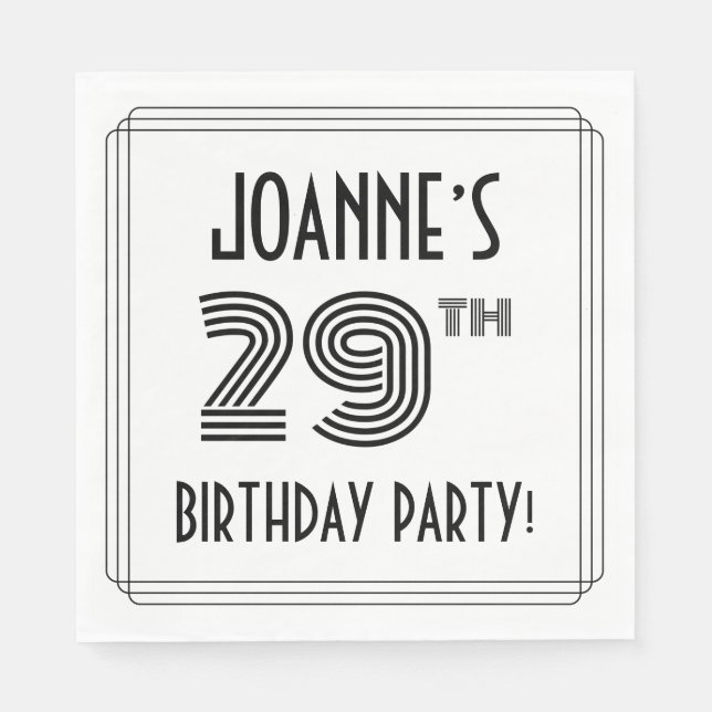Art Deco Inspired 29th Birthday Party, Custom Name Napkin (Front)