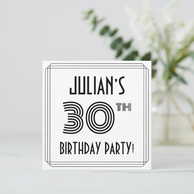 Art Deco Inspired 30th Birthday Party, Custom Name Invitation (Standing Front)