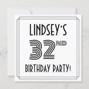 Art Deco Inspired 32nd Birthday Party, Custom Name Invitation