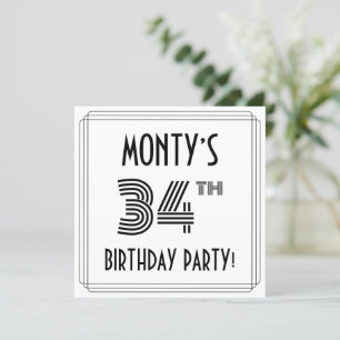 Art Deco Inspired 34th Birthday Party, Custom Name Invitation
