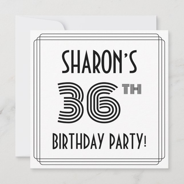 Art Deco Inspired 36th Birthday Party, Custom Name Invitation (Front)