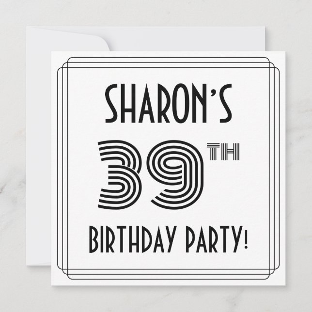 Art Deco Inspired 39th Birthday Party, Custom Name Invitation (Front)