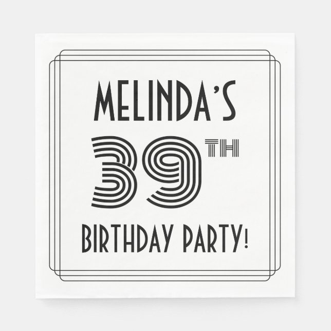 Art Deco Inspired 39th Birthday Party, Custom Name Napkin (Front)