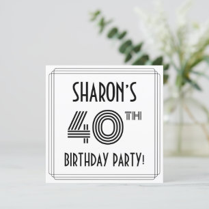 Art Deco Inspired 40th Birthday Party, Custom Name Invitation