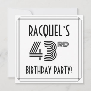 Art Deco Inspired 43rd Birthday Party, Custom Name Invitation