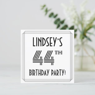 Art Deco Inspired 44th Birthday Party, Custom Name Invitation