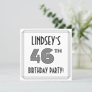 Art Deco Inspired 46th Birthday Party, Custom Name Invitation