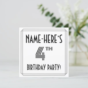 Art Deco Inspired 4th Birthday Party, Custom Name Invitation