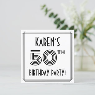 Art Deco Inspired 50th Birthday Party, Custom Name Invitation