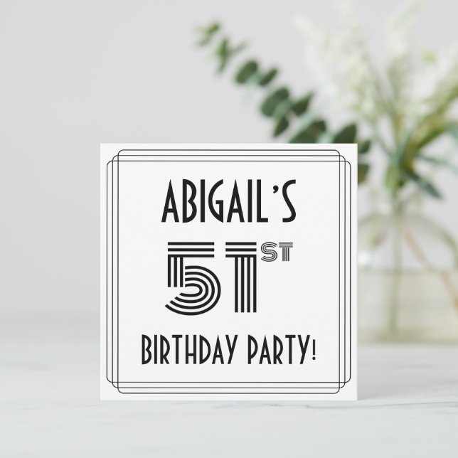 Art Deco Inspired 51st Birthday Party, Custom Name Invitation (Standing Front)