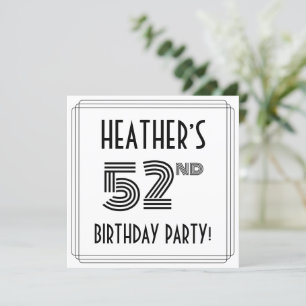 Art Deco Inspired 52nd Birthday Party, Custom Name Invitation