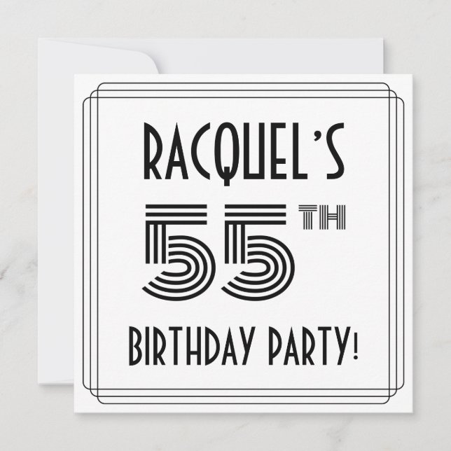Art Deco Inspired 55th Birthday Party, Custom Name Invitation (Front)