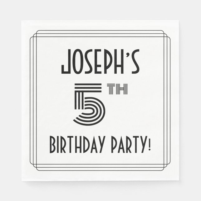 Art Deco Inspired 5th Birthday Party, Custom Name Napkin (Front)