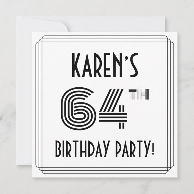 Art Deco Inspired 64th Birthday Party, Custom Name Invitation (Front)