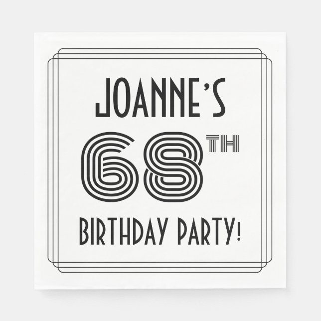 Art Deco Inspired 68th Birthday Party, Custom Name Napkin (Front)